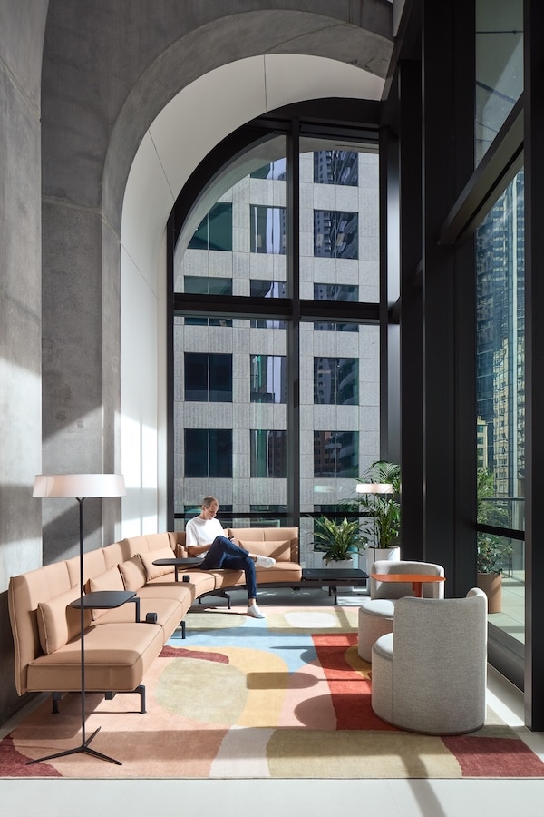 Large windows bring natural daylight deep into the campus.