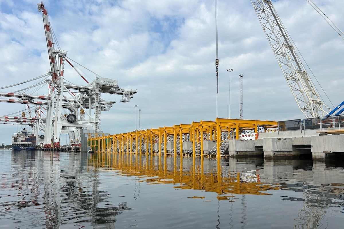 The paperclip access platforms clip onto the wharf to provide safer under-wharf access.