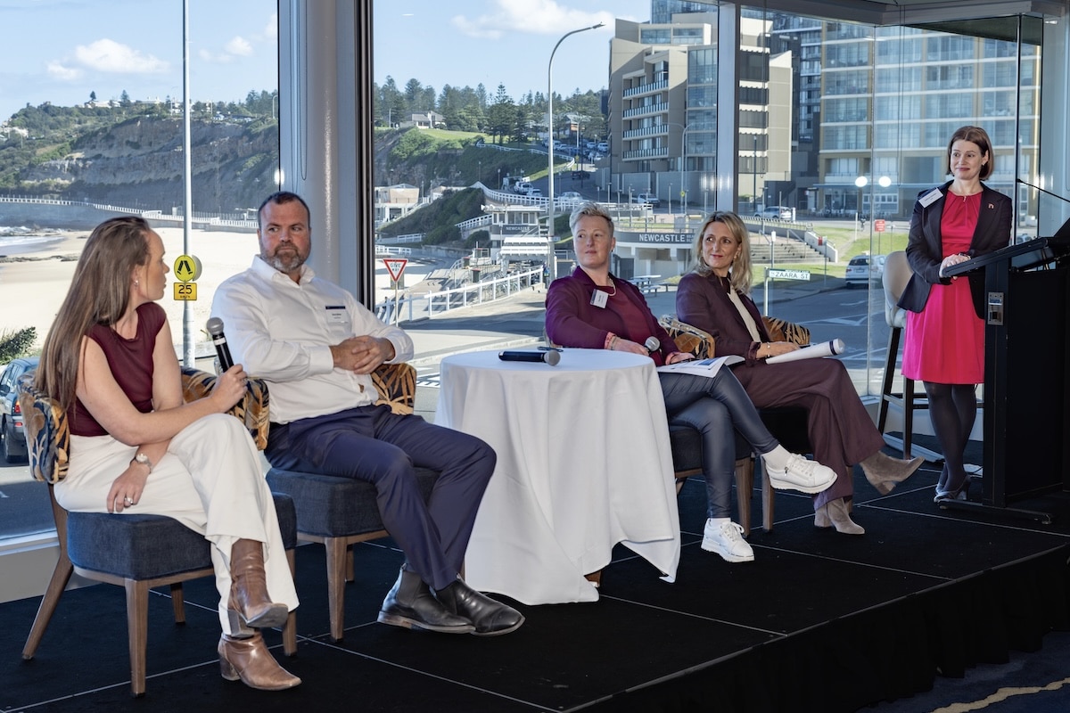 NAWIC’s Cathryn Greville (right) facilitated the panel discussion with Parents At Work’s Emma Walsh, Tradeswomen Australia’s Clea Smith, Laing O’Rourke’s Dane Bates and Icon’s Ashley Barnes.